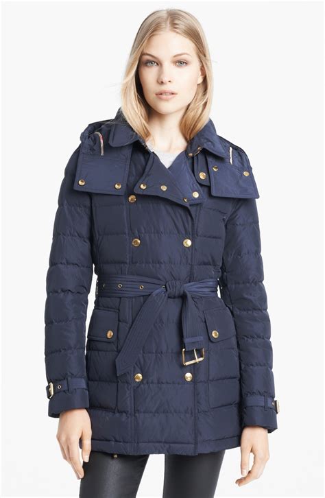 burberry brit blue polyester elastic belt coat|burberry coats for women.